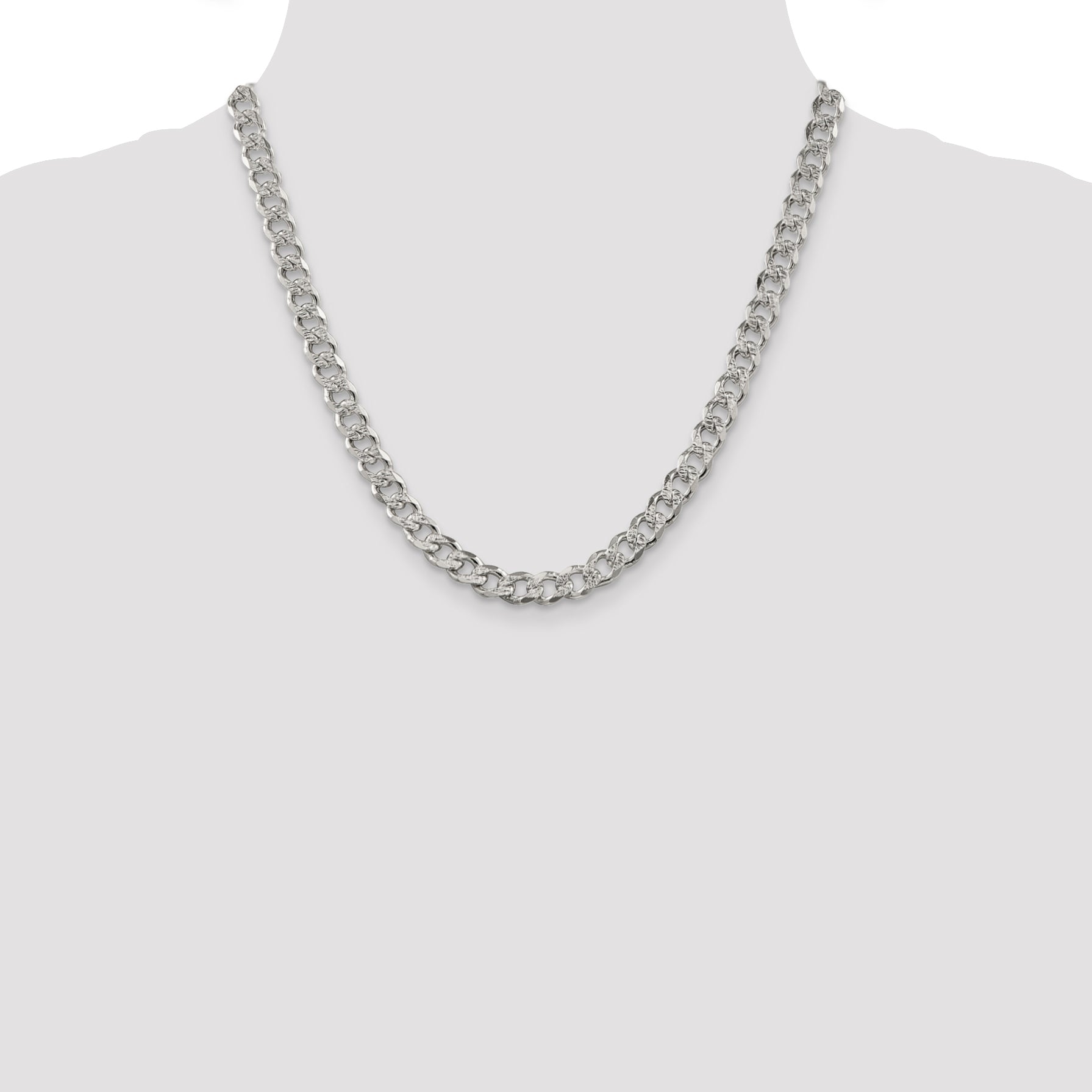 Sterling Silver 7.5mm Pav‚ Curb Chain