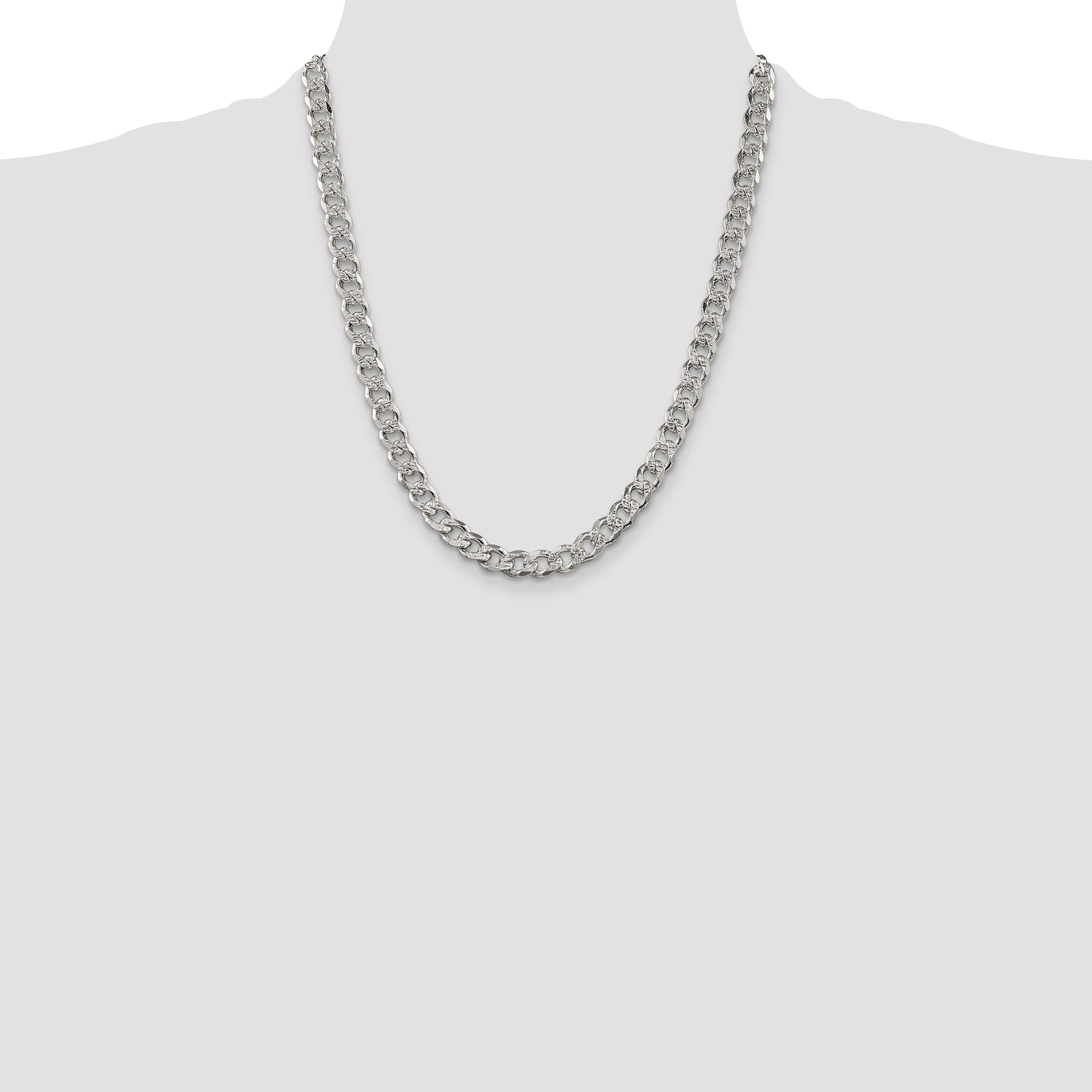 Sterling Silver 7.5mm Pav‚ Curb Chain