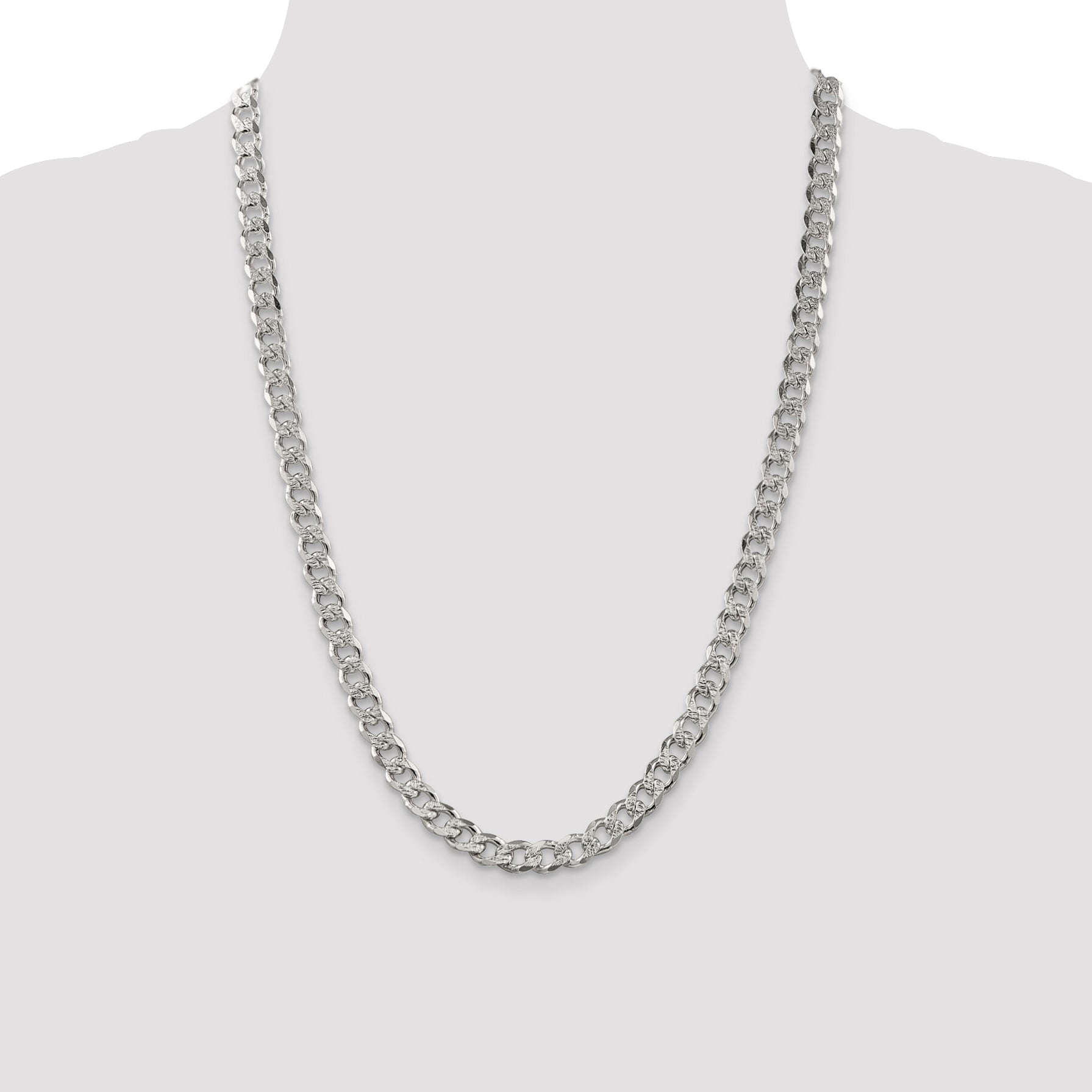 Sterling Silver 7.5mm Pav‚ Curb Chain