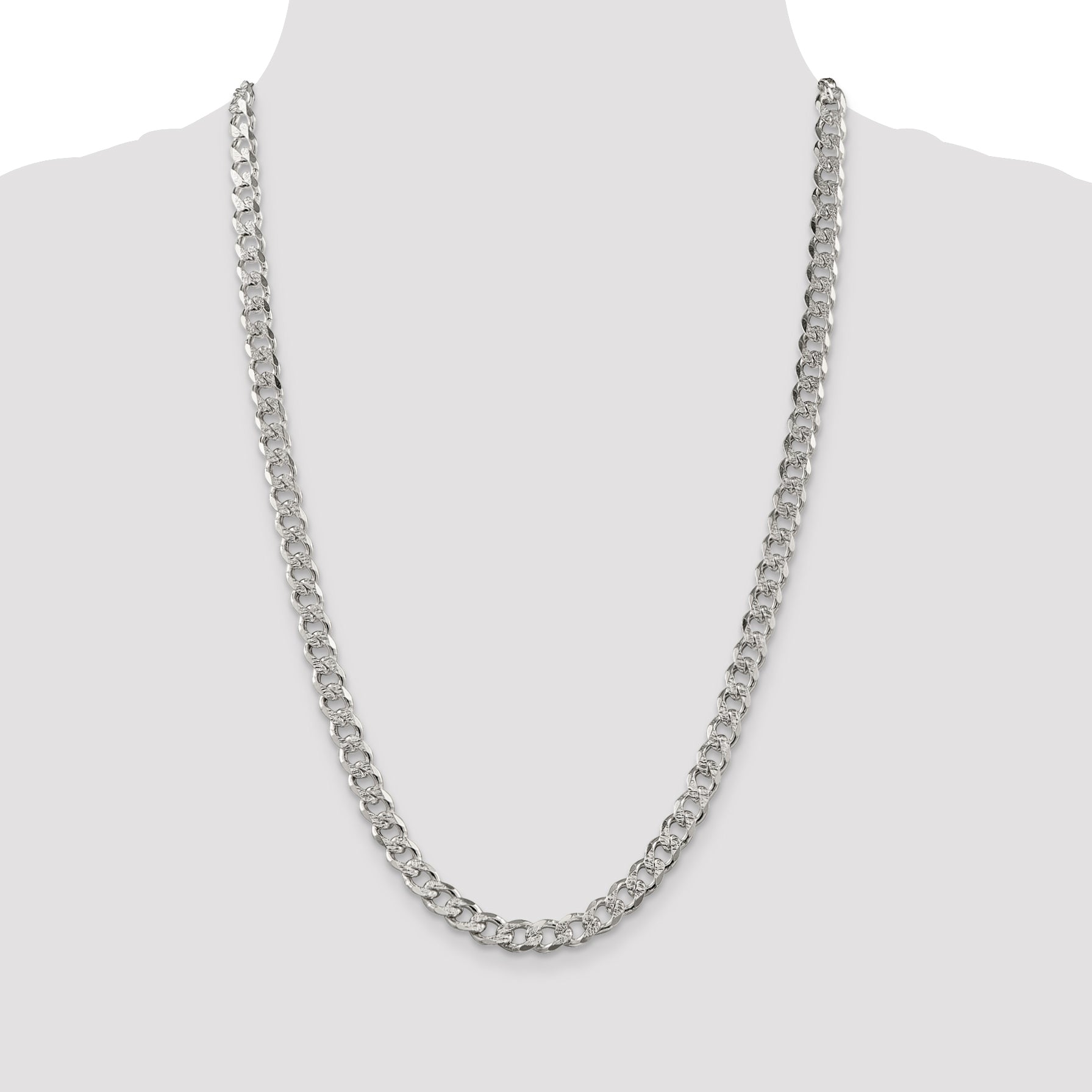 Sterling Silver 7.5mm Pav‚ Curb Chain