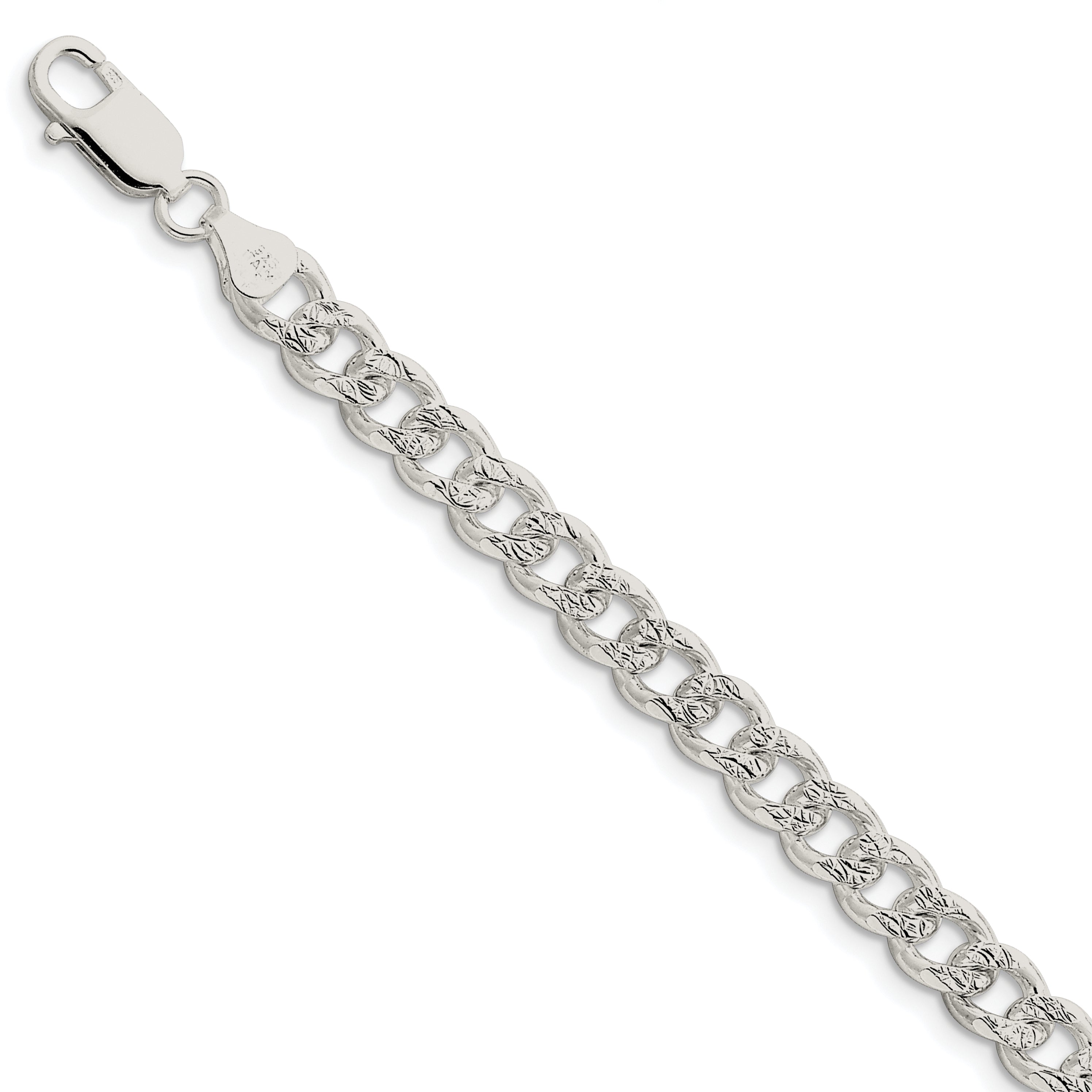 Sterling Silver 7.5mm Pav‚ Curb Chain