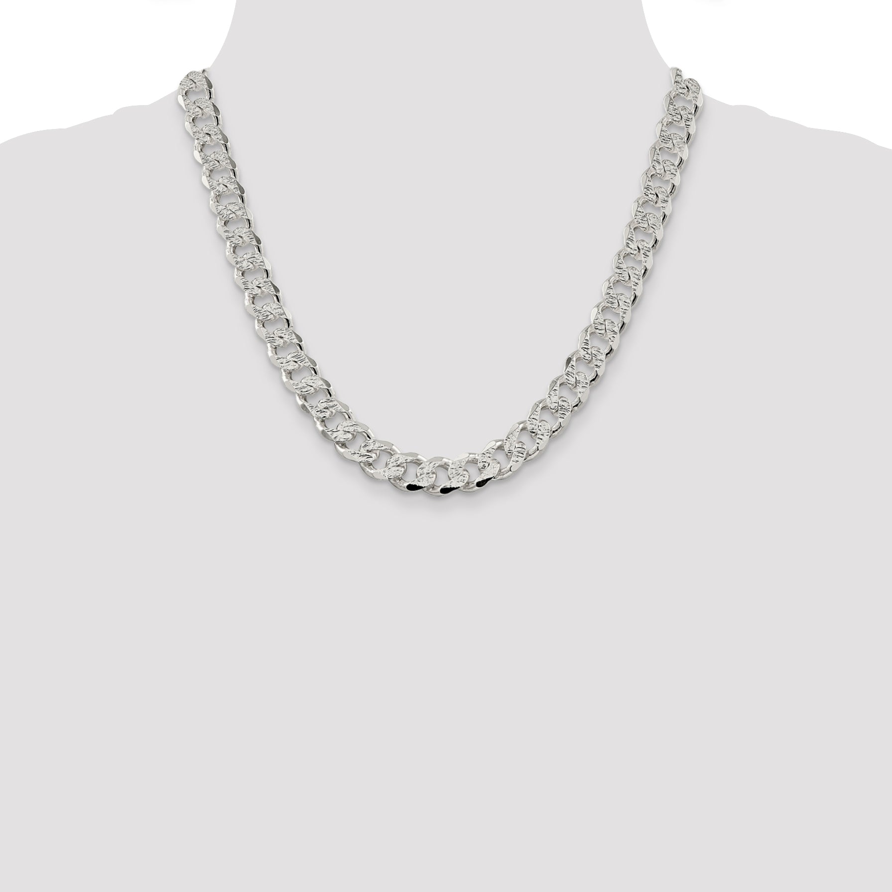 Sterling Silver 10.5mm Pav‚ Curb Chain