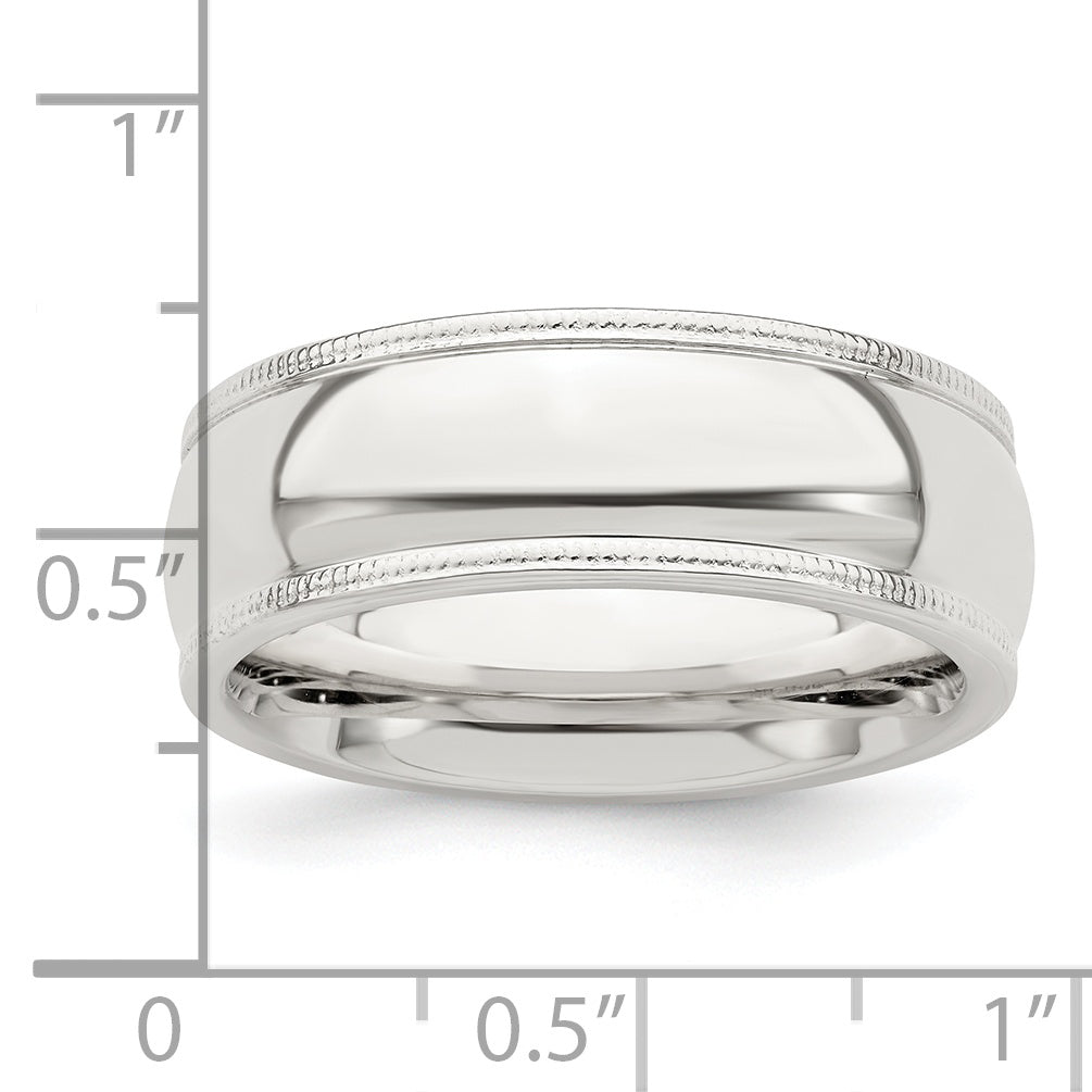 Sterling Silver 7mm Comfort Fit Half Round Milgrain Size 4 Band