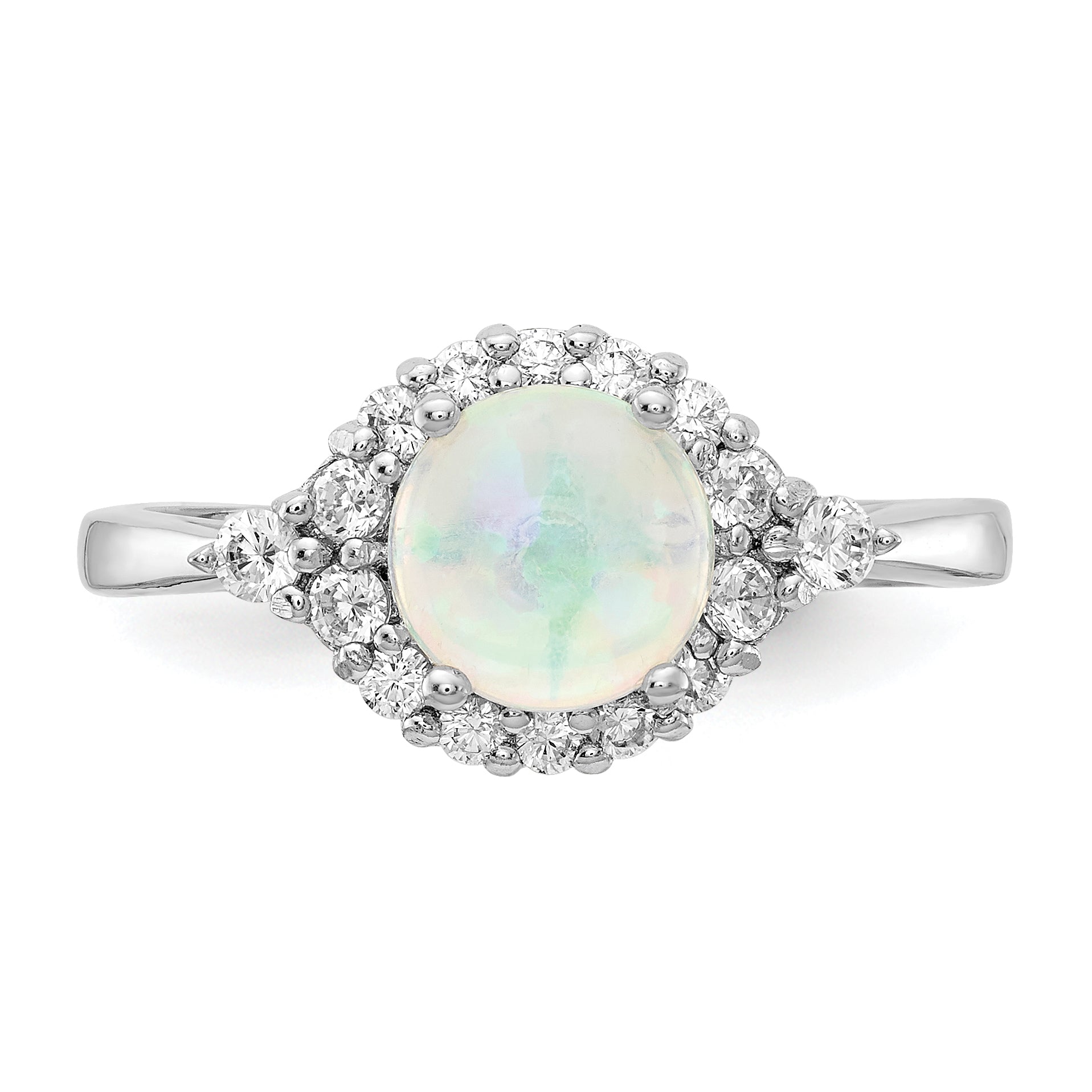 Cheryl M Sterling Silver Rhodium-plated Cabochon Lab Created Opal and Brilliant-cut CZ Ring