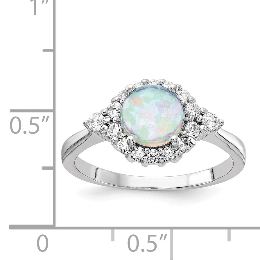 Cheryl M Sterling Silver Rhodium-plated Cabochon Lab Created Opal and Brilliant-cut CZ Ring