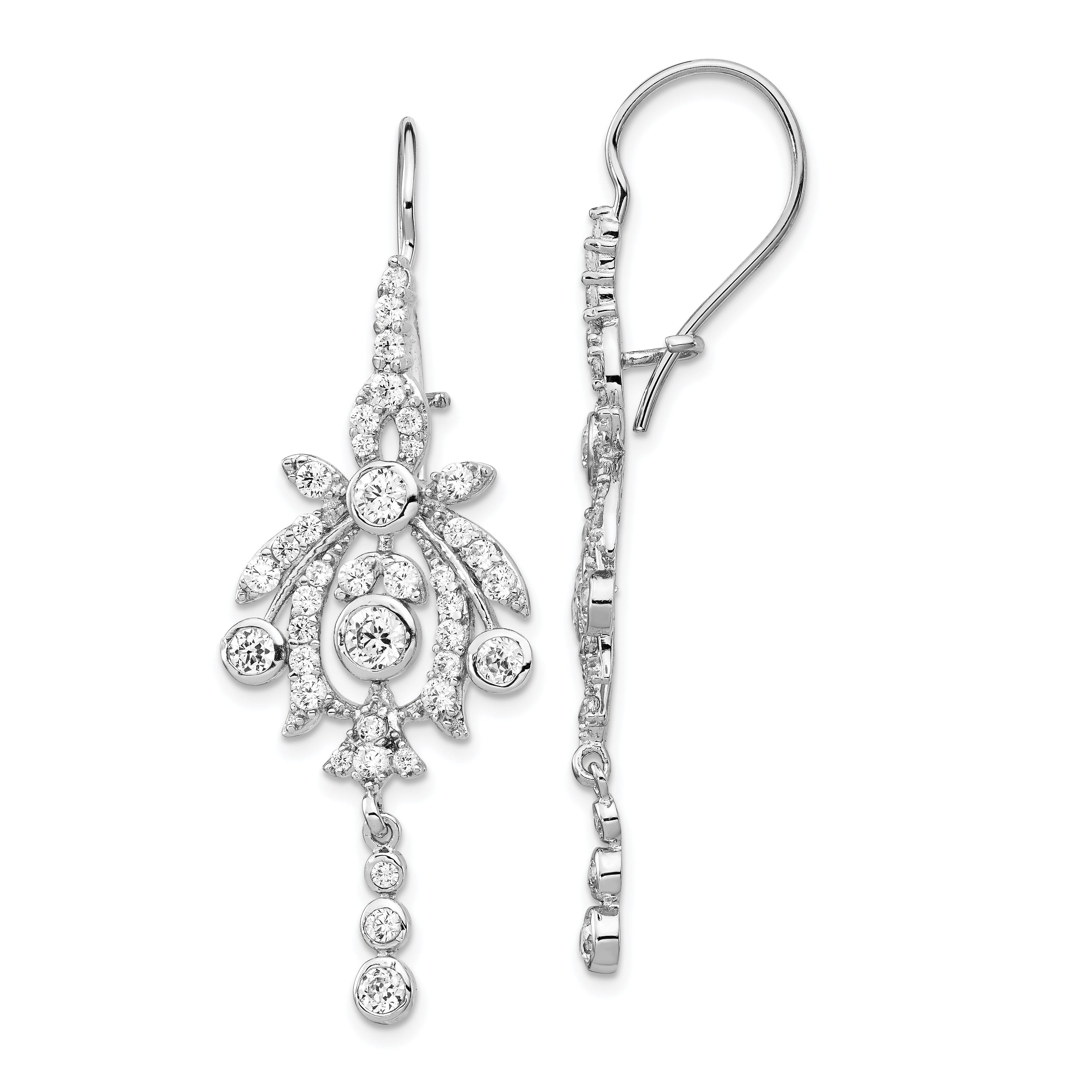 Cheryl M Sterling Silver Rhodium-plated Fancy Brilliant-cut Bezel CZ Kidney Wire Dangle Earrings