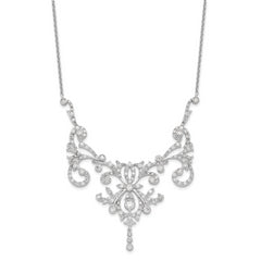 Cheryl M Sterling Silver Rhodium-plated Brilliant-cut CZ Bezel Fancy Scroll 17 Inch Necklace with 2 Inch Extender