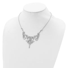 Cheryl M Sterling Silver Rhodium-plated Brilliant-cut CZ Bezel Fancy Scroll 17 Inch Necklace with 2 Inch Extender