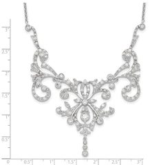 Cheryl M Sterling Silver Rhodium-plated Brilliant-cut CZ Bezel Fancy Scroll 17 Inch Necklace with 2 Inch Extender