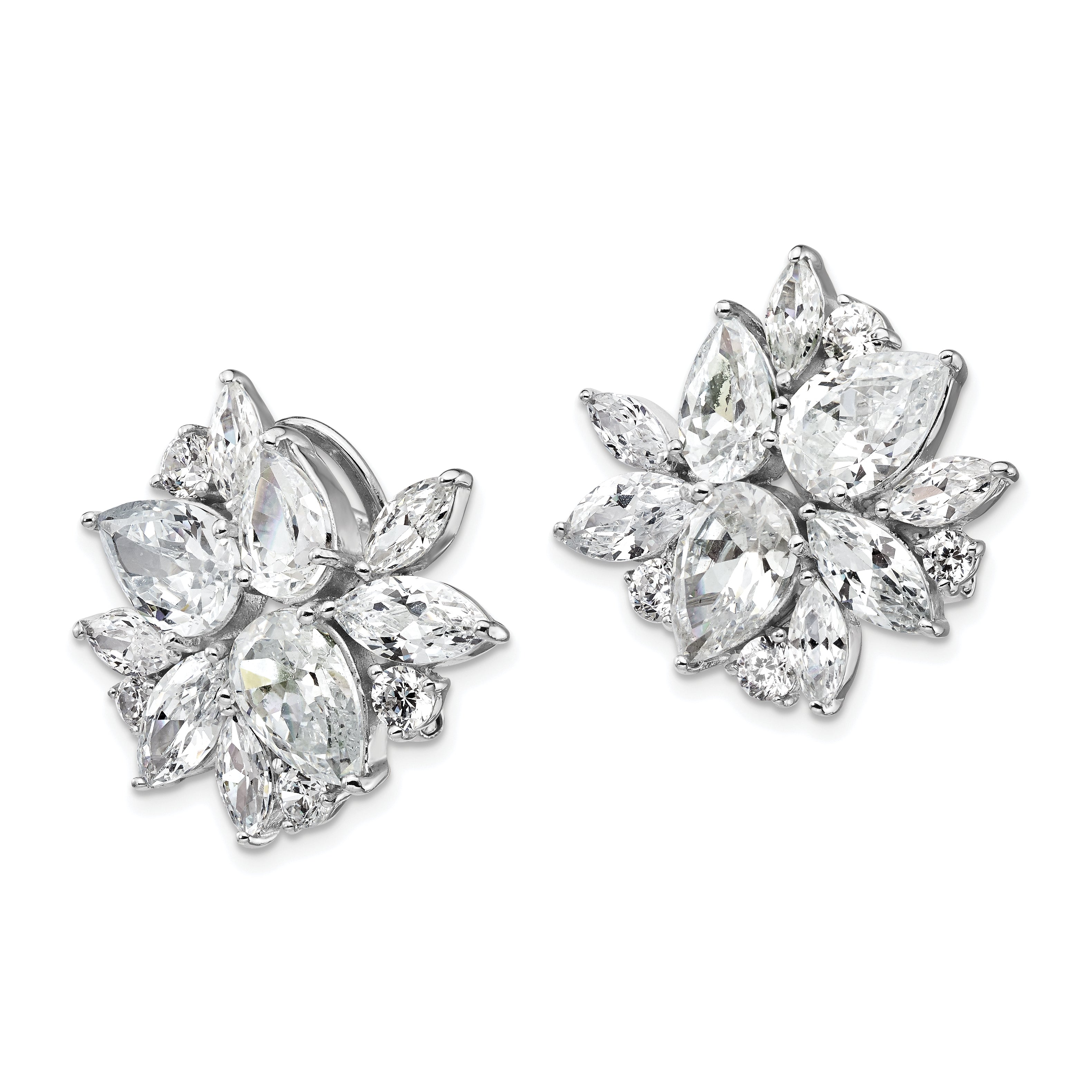 Cheryl M Sterling Silver Rhodium-plated Brilliant-cut & Marquise-cut CZ Cluster Post Omega Back Earrings