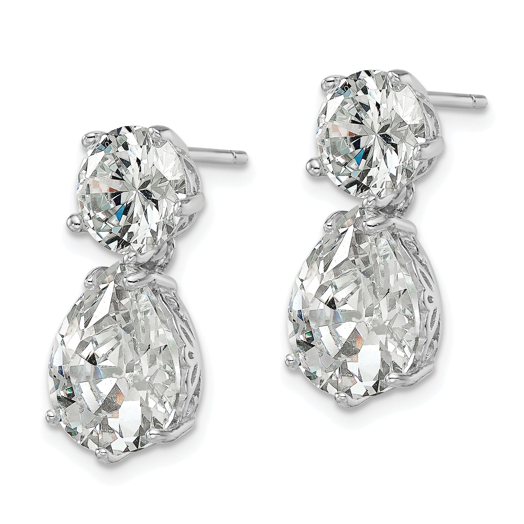 Cheryl M Sterling Silver Rhodium-plated Brilliant-cut CZ Round and Pear Shaped Post Dangle Earrings