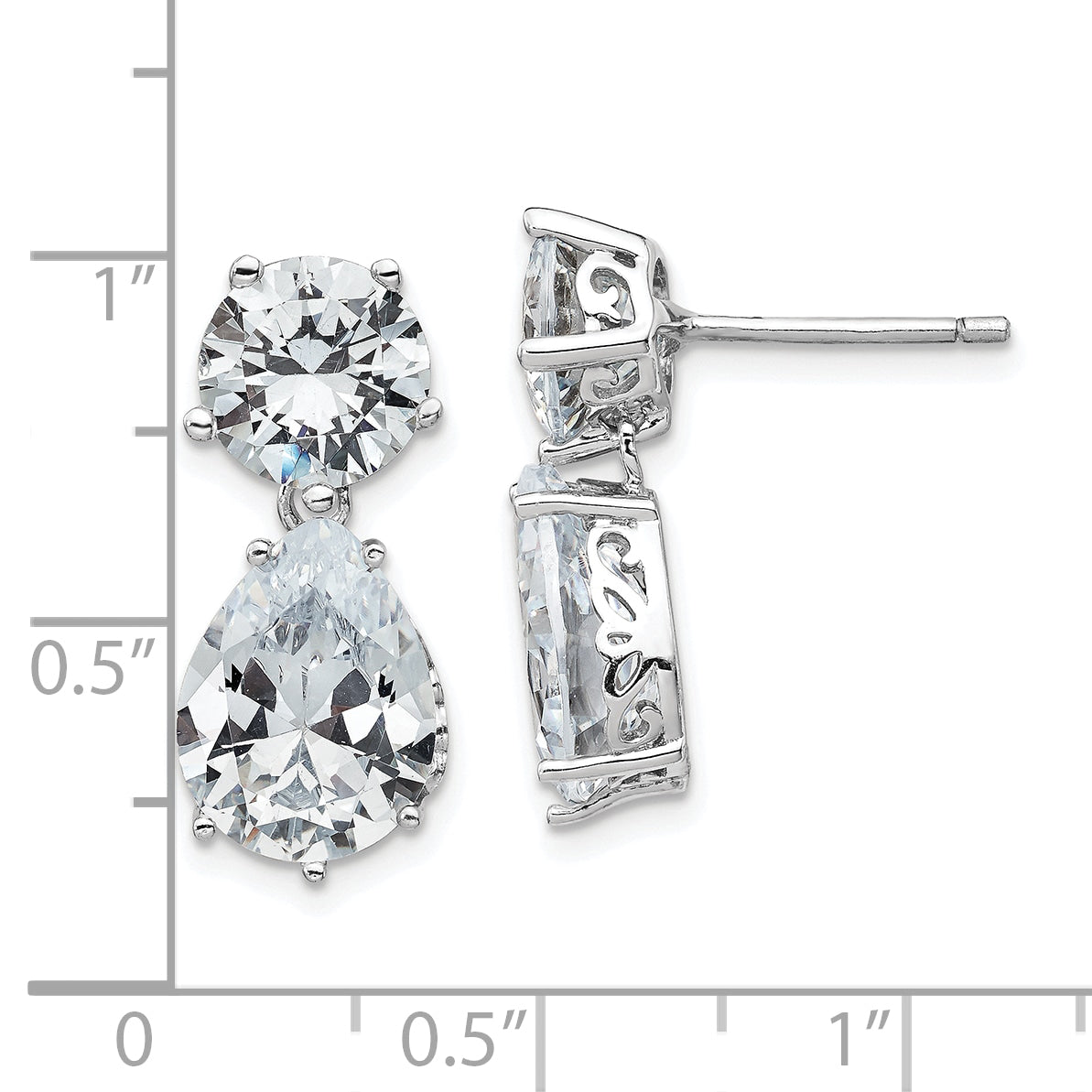 Cheryl M Sterling Silver Rhodium-plated Brilliant-cut CZ Round and Pear Shaped Post Dangle Earrings