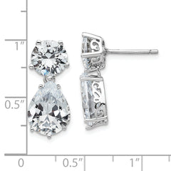 Cheryl M Sterling Silver Rhodium-plated Brilliant-cut CZ Round and Pear Shaped Post Dangle Earrings