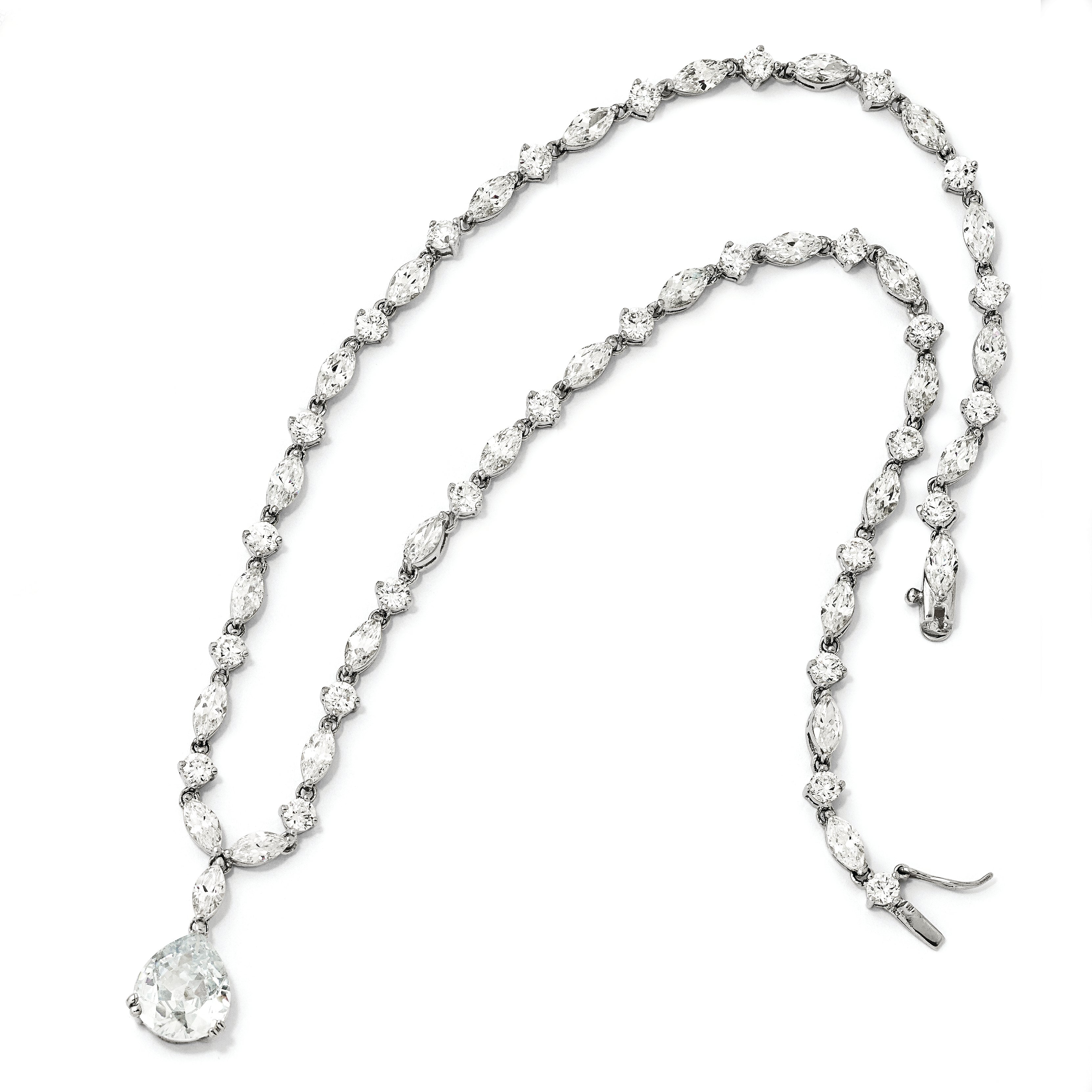 Cheryl M Sterling Silver Rhodium-plated Fancy Marquise-cut & Brilliant-cut Pear CZ 17 Inch Necklace