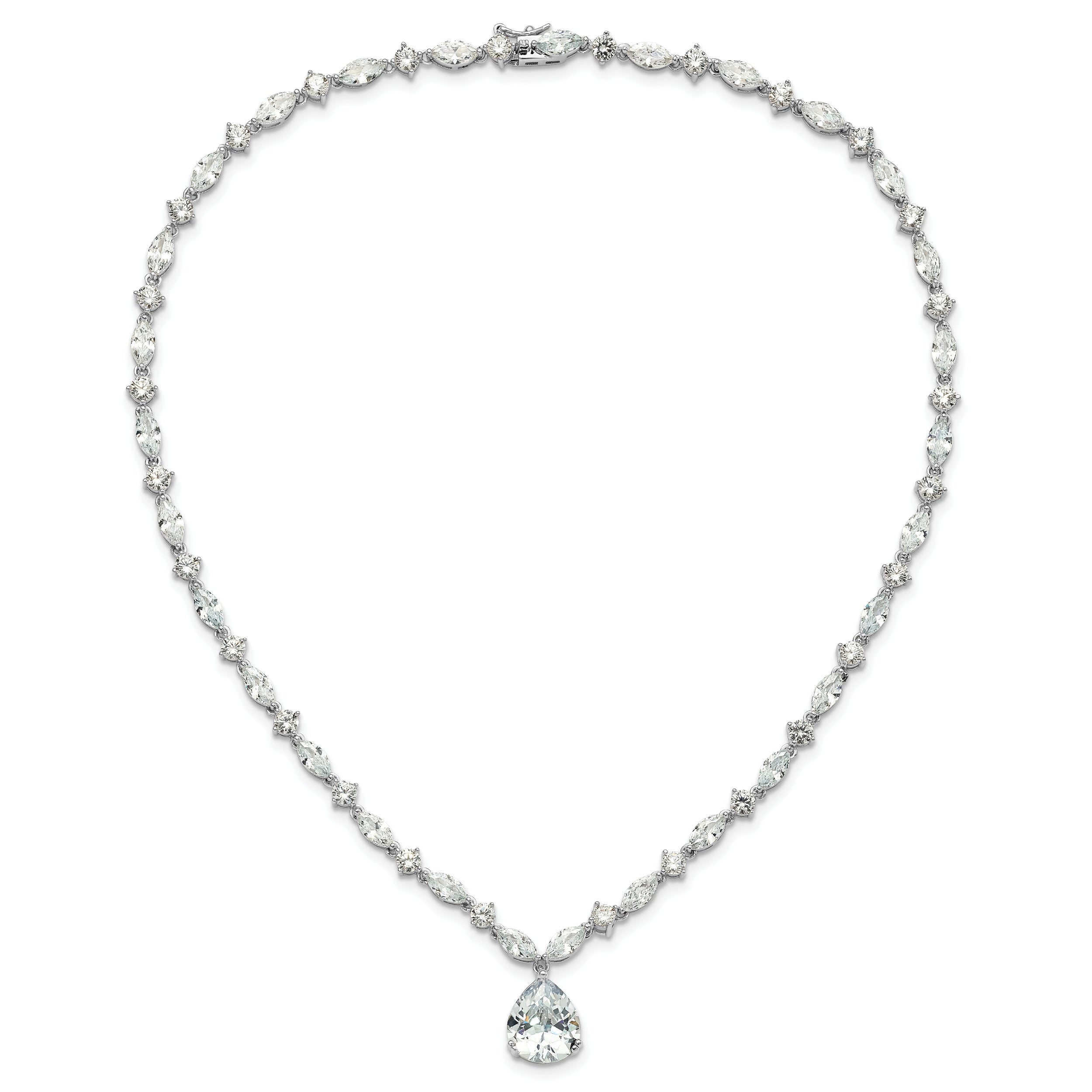 Cheryl M Sterling Silver Rhodium-plated Fancy Marquise-cut & Brilliant-cut Pear CZ 17 Inch Necklace