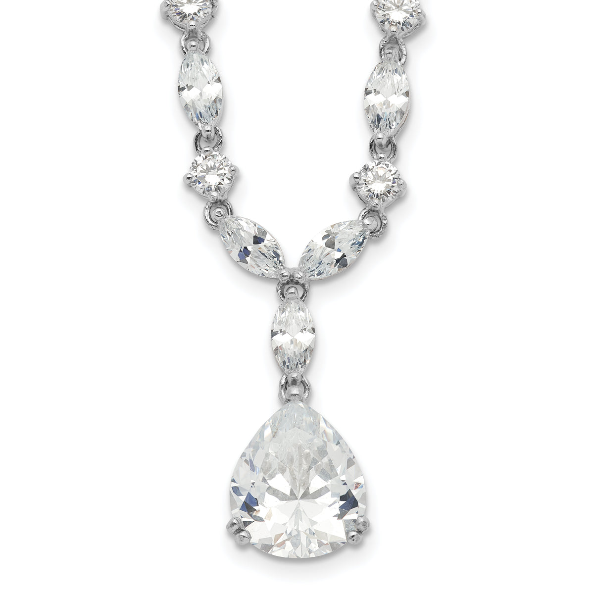 Cheryl M Sterling Silver Rhodium-plated Fancy Marquise-cut & Brilliant-cut Pear CZ 17 Inch Necklace