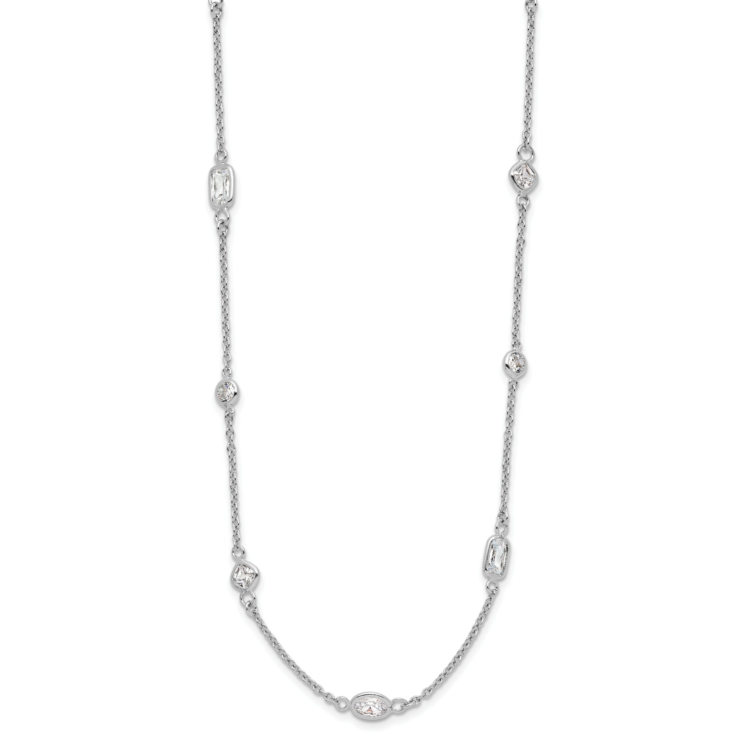 Cheryl M Sterling Silver Rhodium-plated Brilliant-cut CZ 26 Station 36.5 Inch Necklace