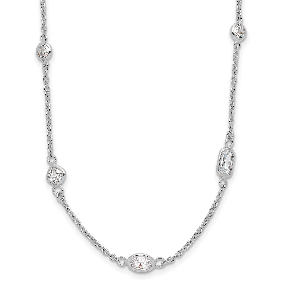 Cheryl M Sterling Silver Rhodium-plated Brilliant-cut CZ 26 Station 36.5 Inch Necklace