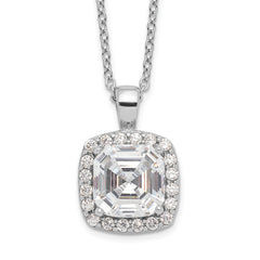 Cheryl M Sterling Silver Rhodium-plated Asscher-cut and Brilliant-cut CZ Halo 18 Inch Necklace