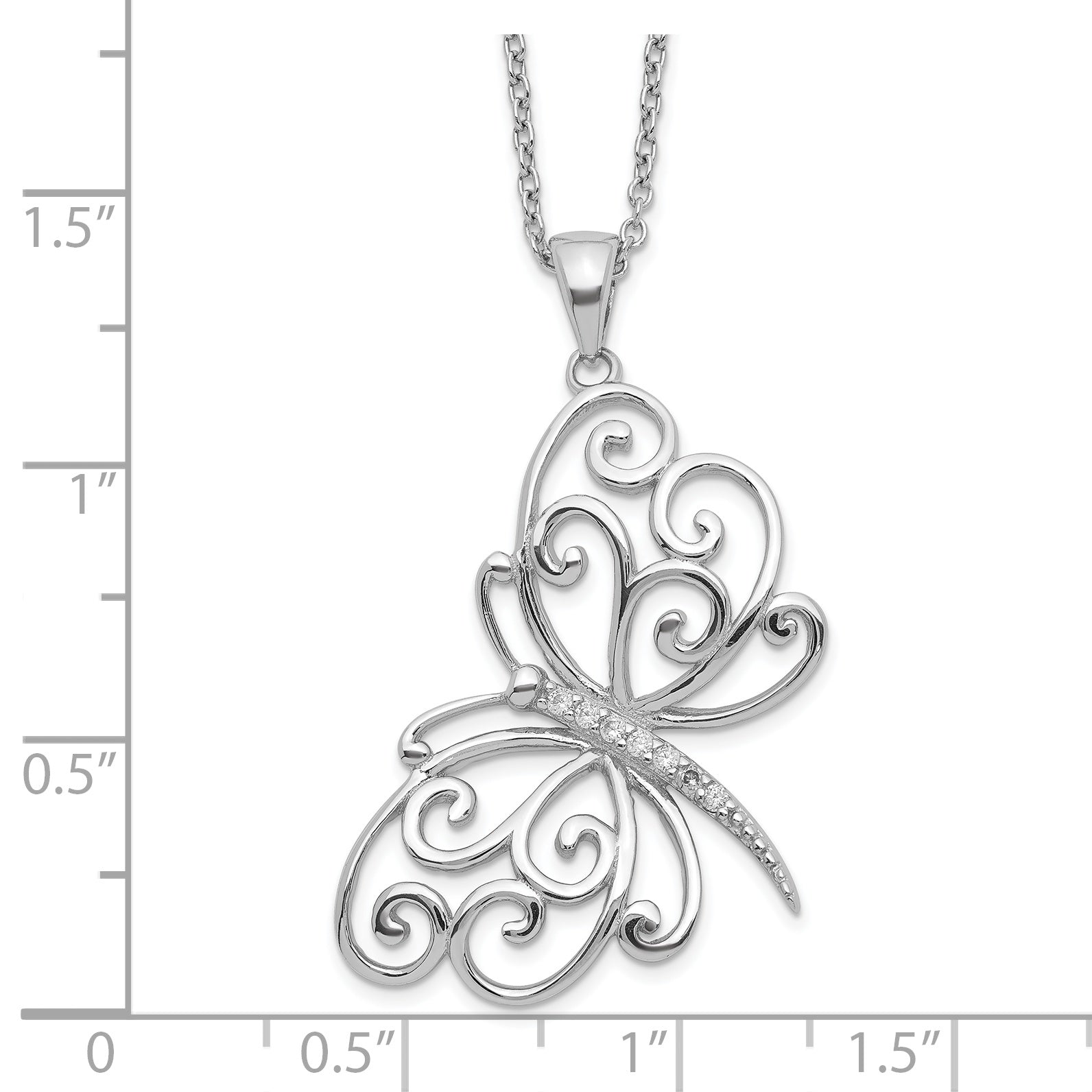 Cheryl M Sterling Silver Rhodium-plated Brilliant-cut CZ Butterfly 18 Inch Necklace