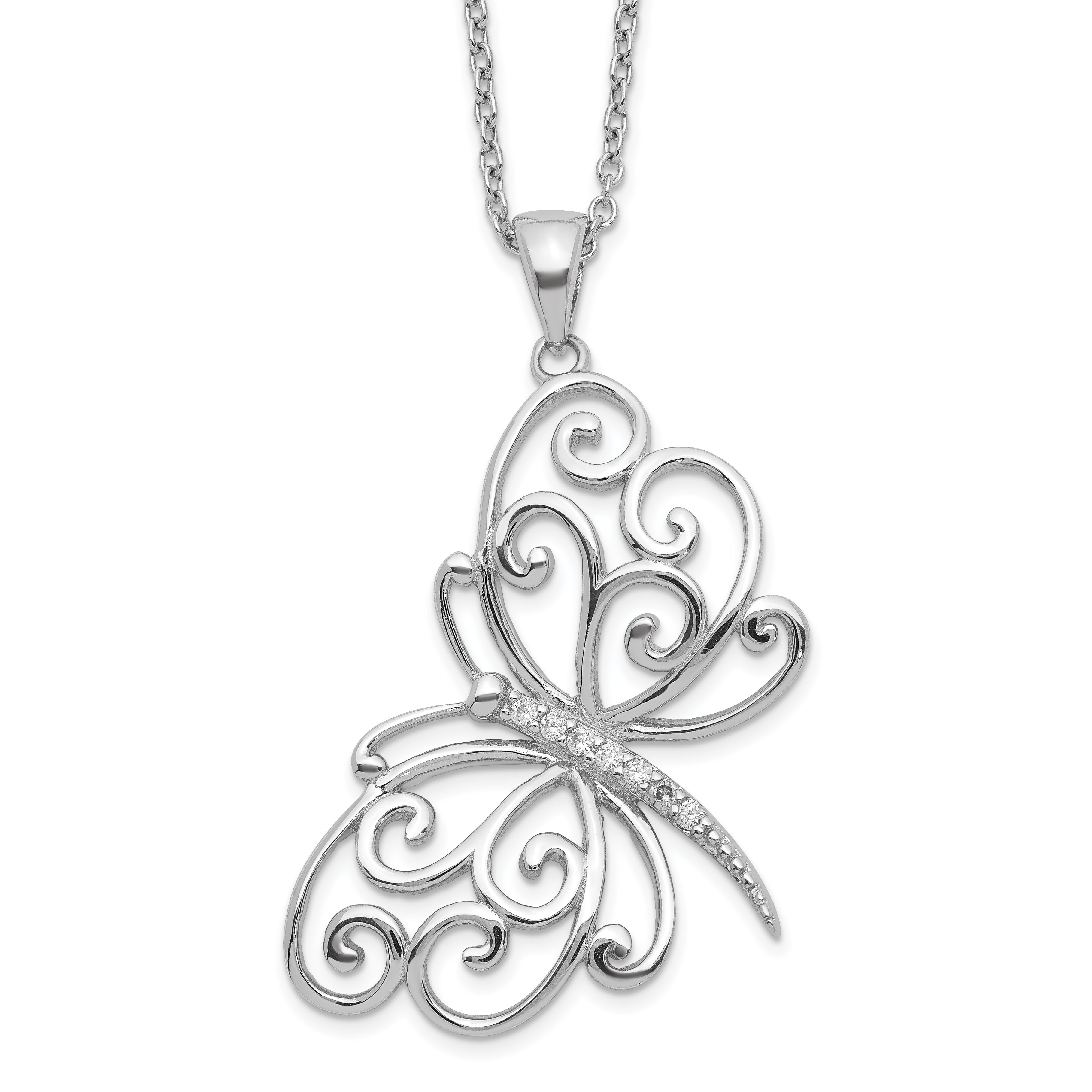 Cheryl M Sterling Silver Rhodium-plated Brilliant-cut CZ Butterfly 18 Inch Necklace