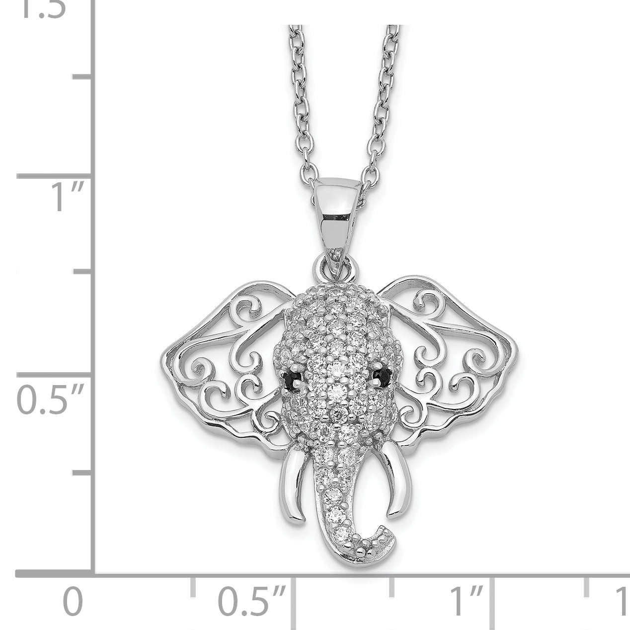 Cheryl M Sterling Silver Rhodium-plated Brilliant-cut Black and White CZ Filigree Elephant 18 Inch Necklace