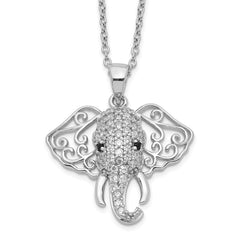 Cheryl M Sterling Silver Rhodium-plated Brilliant-cut Black and White CZ Filigree Elephant 18 Inch Necklace