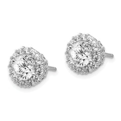 Cheryl M Sterling Silver Rhodium-plated Brilliant-cut CZ Round Halo Post Earrings