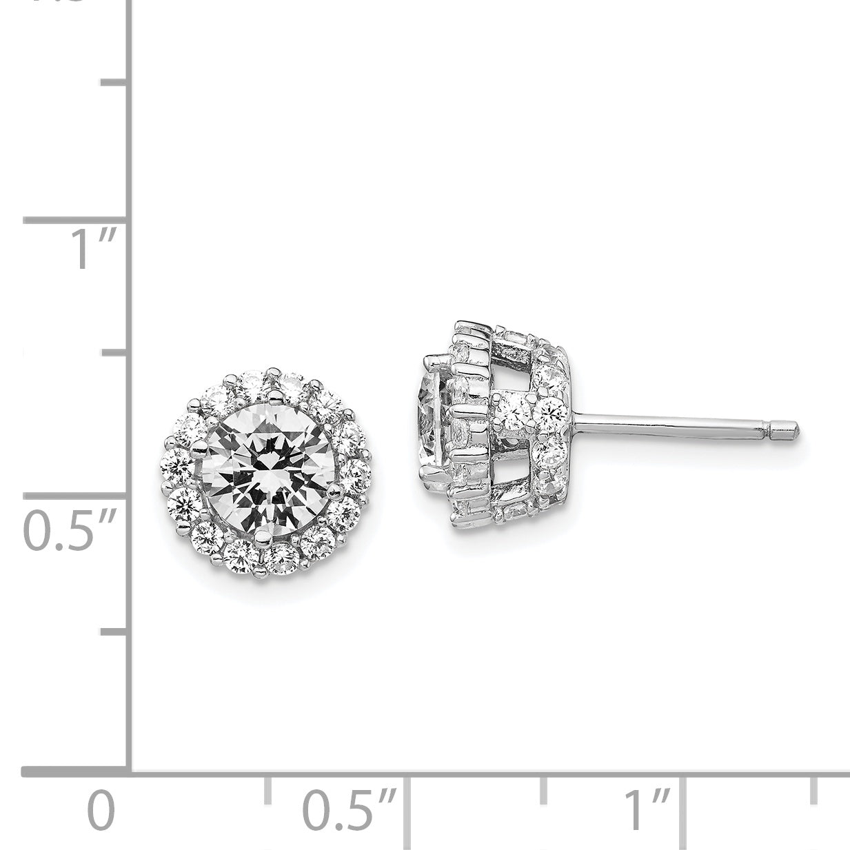 Cheryl M Sterling Silver Rhodium-plated Brilliant-cut CZ Round Halo Post Earrings