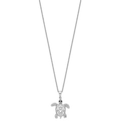 Cheryl M Sterling Silver Rhodium-plated Brilliant-cut Black Glass and Brilliant-cut White CZ Filigree Turtle 18 Inch Necklace