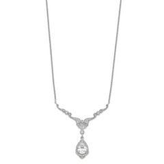 Cheryl M Sterling Silver Rhodium-plated Fancy Brilliant-cut CZ Teardrop Dangle 16 Inch Necklace with 2.25 Inch Extender