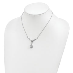 Cheryl M Sterling Silver Rhodium-plated Fancy Brilliant-cut CZ Teardrop Dangle 16 Inch Necklace with 2.25 Inch Extender