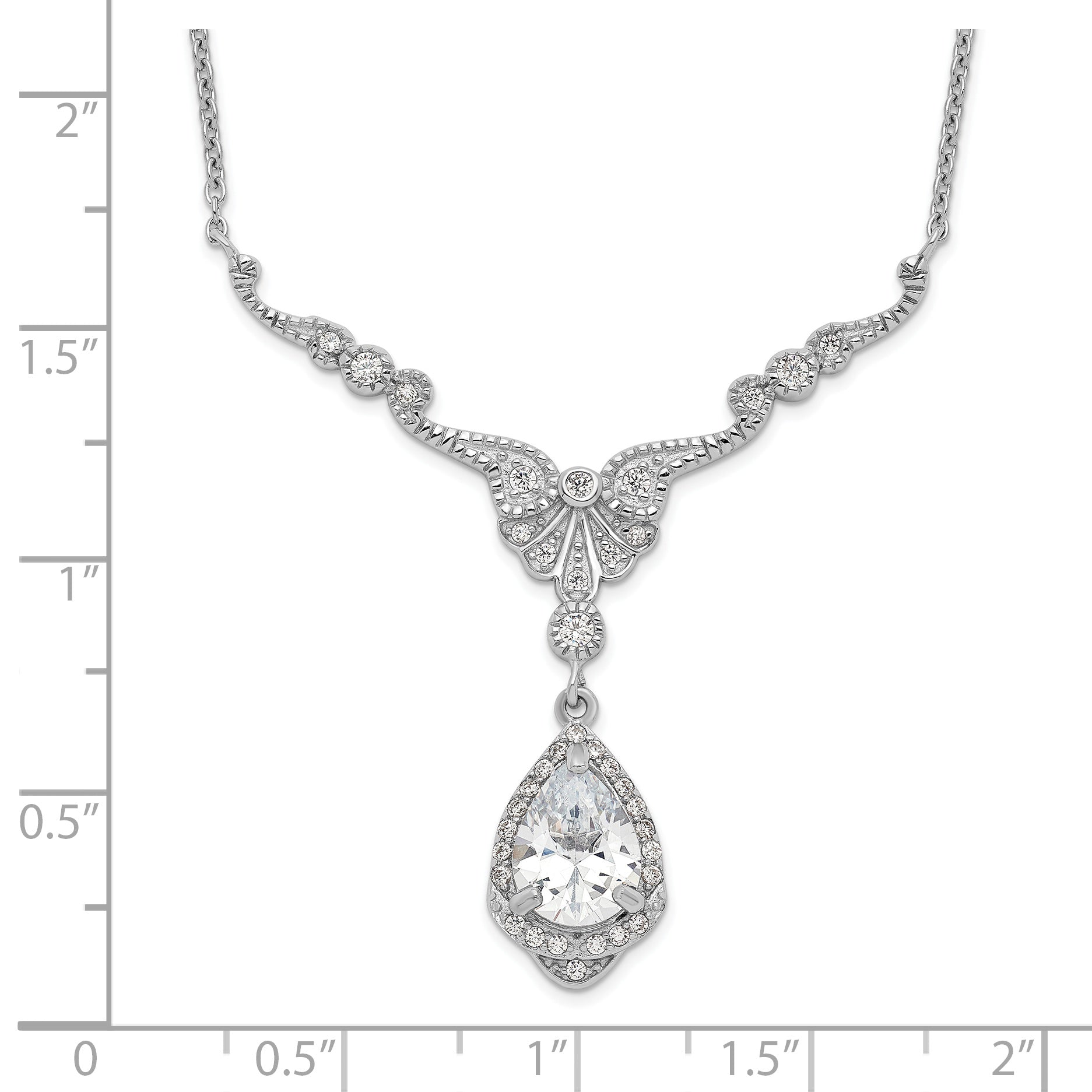 Cheryl M Sterling Silver Rhodium-plated Fancy Brilliant-cut CZ Teardrop Dangle 16 Inch Necklace with 2.25 Inch Extender