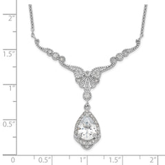 Cheryl M Sterling Silver Rhodium-plated Fancy Brilliant-cut CZ Teardrop Dangle 16 Inch Necklace with 2.25 Inch Extender