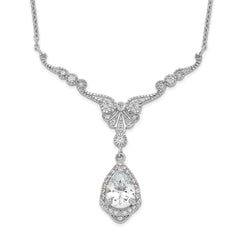 Cheryl M Sterling Silver Rhodium-plated Fancy Brilliant-cut CZ Teardrop Dangle 16 Inch Necklace with 2.25 Inch Extender