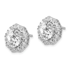 Cheryl M Sterling Silver Rhodium-plated Fancy Brilliant-cut and Emerald-cut CZ Halo Post Earrings