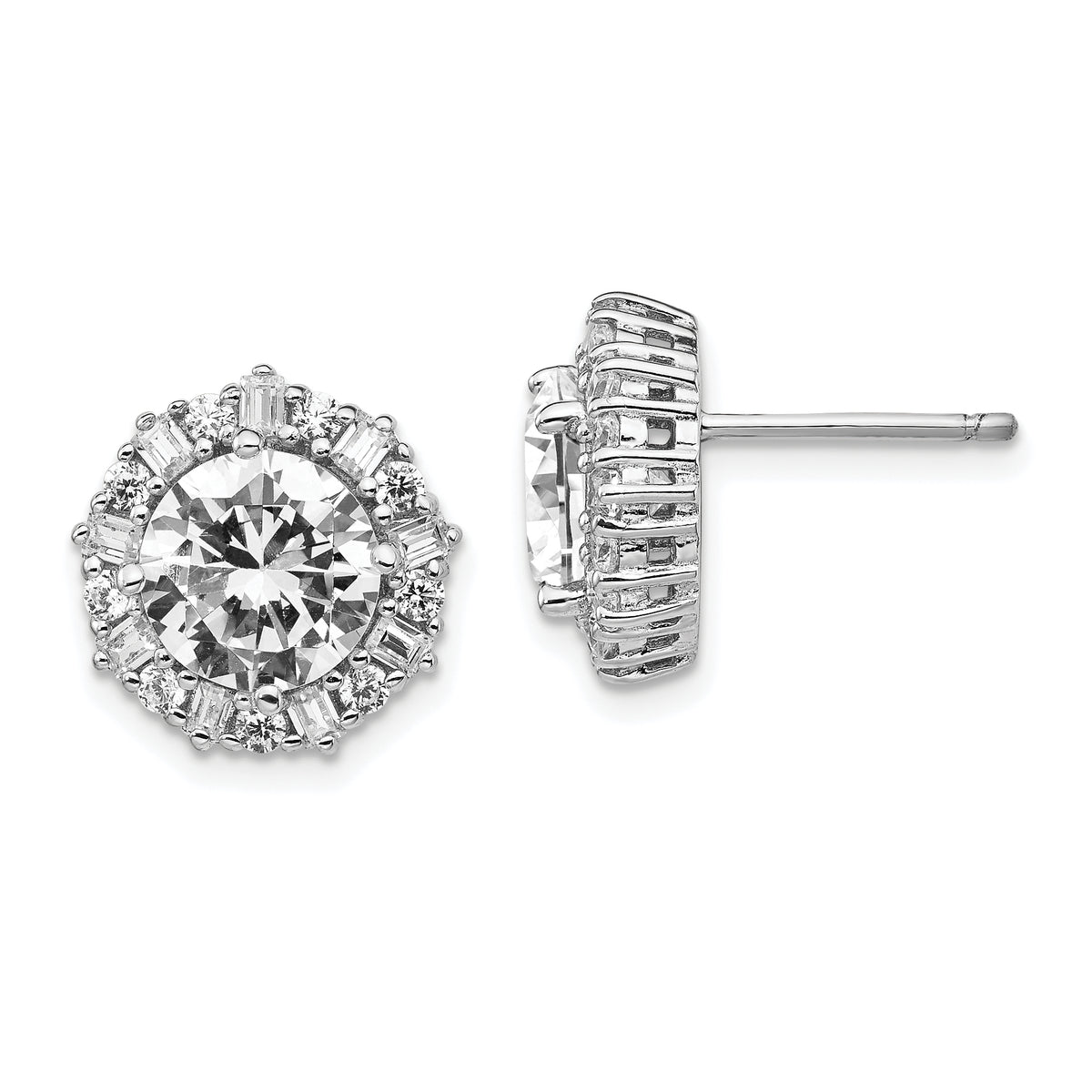 Cheryl M Sterling Silver Rhodium-plated Fancy Brilliant-cut and Emerald-cut CZ Halo Post Earrings