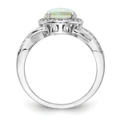 Cheryl M Sterling Silver Rhodium-plated Cabochon Lab Created Opal and Brilliant-cut CZ Woven Pattern Ring