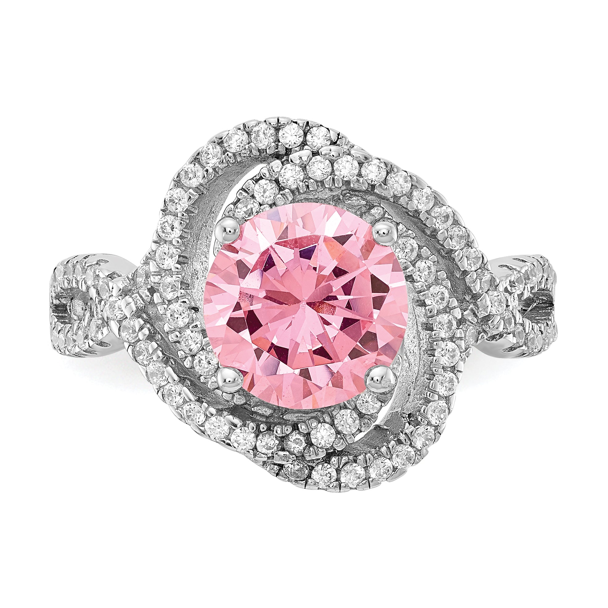 Cheryl M Sterling Silver Rhodium-plated Fancy Pink and White Brilliant-cut CZ Ring