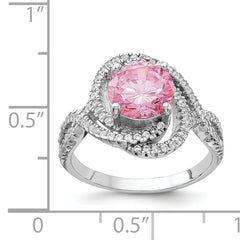 Cheryl M Sterling Silver Rhodium-plated Fancy Pink and White Brilliant-cut CZ Ring