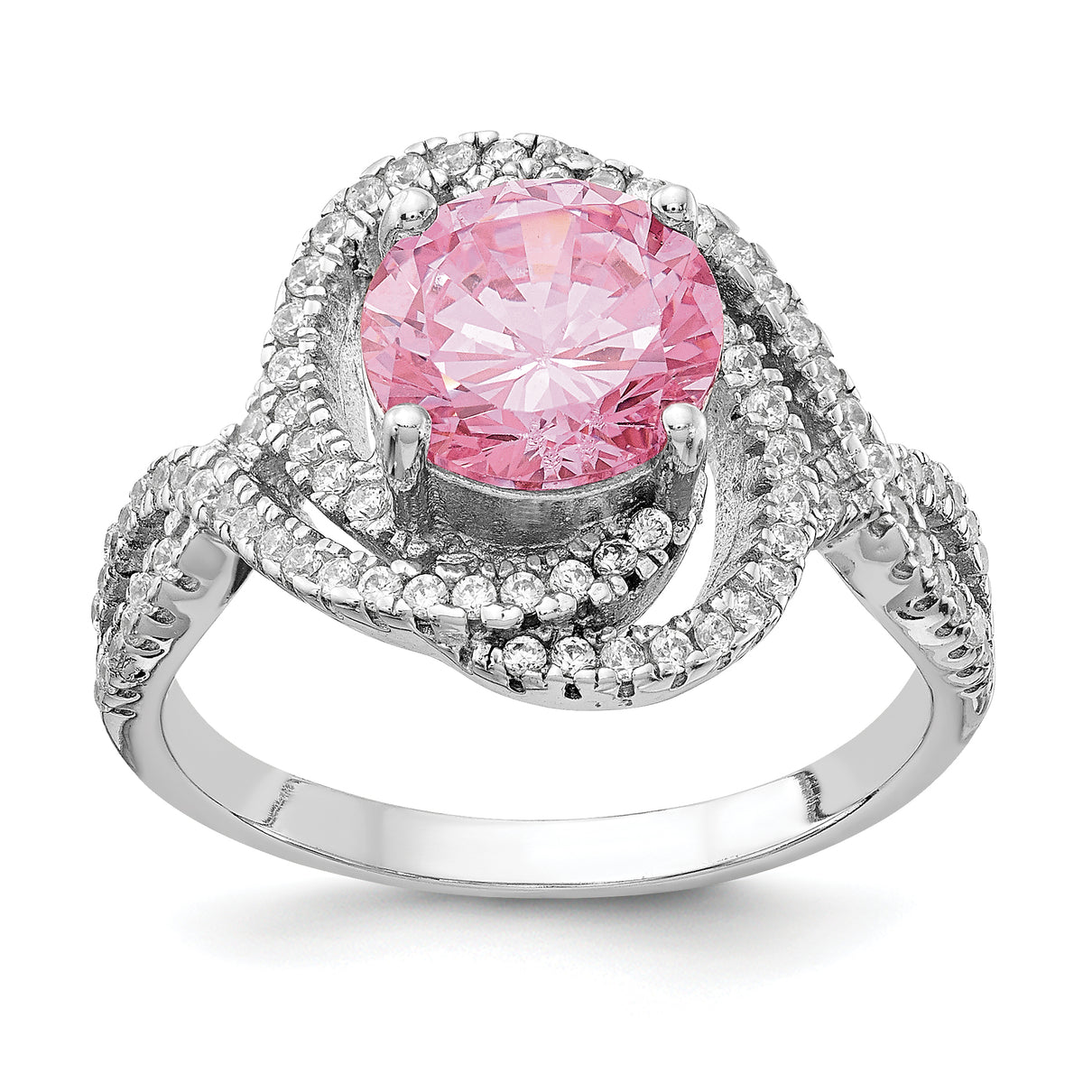 Cheryl M Sterling Silver Rhodium-plated Fancy Pink and White Brilliant-cut CZ Ring