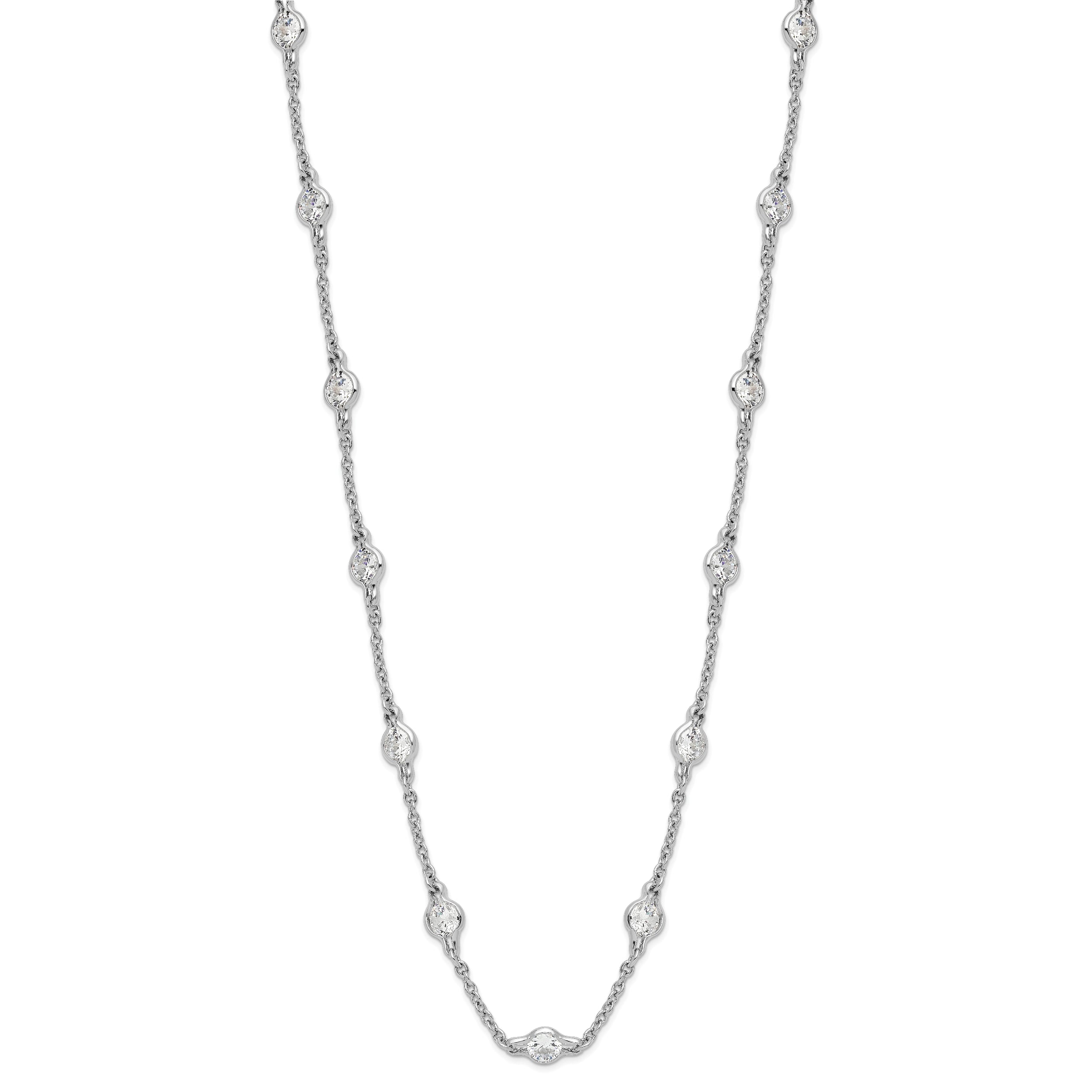 Cheryl M Sterling Silver Rhodium-plated Brilliant-cut Round CZ 19 Station 18.5 Inch Necklace