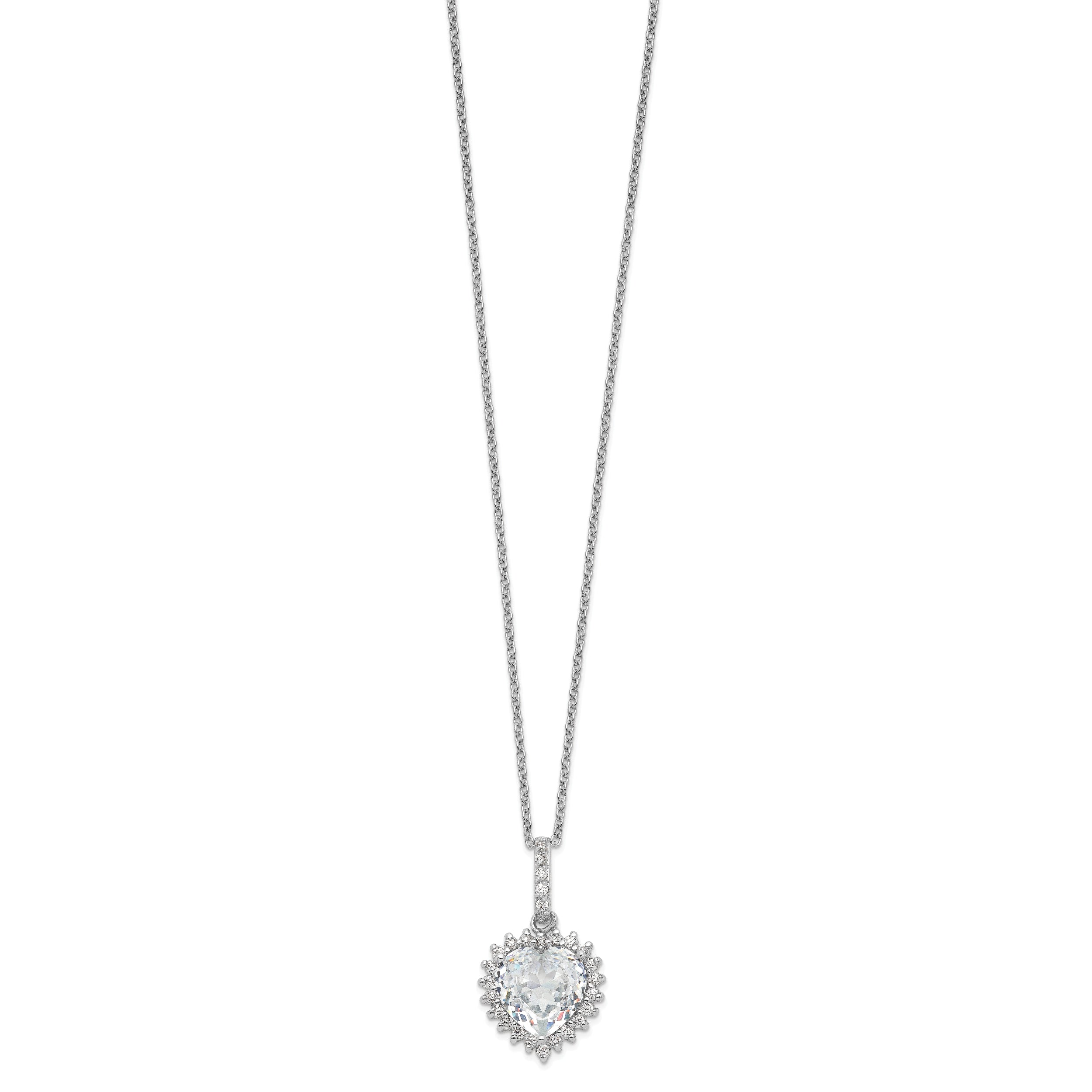 Cheryl M Sterling Silver Rhodium-plated Fancy 100-Facet and Brilliant-cut CZ Heart 18.5 Inch Necklace