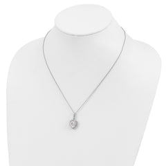 Cheryl M Sterling Silver Rhodium-plated Fancy 100-Facet and Brilliant-cut CZ Heart 18.5 Inch Necklace