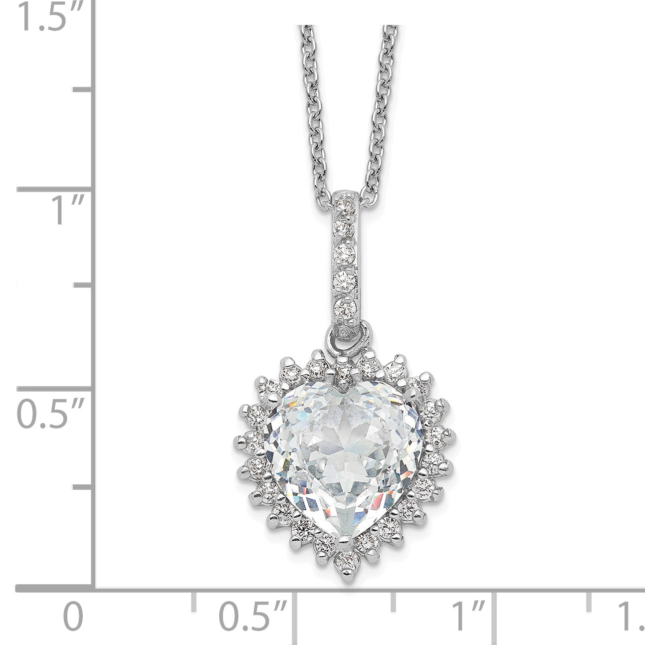 Cheryl M Sterling Silver Rhodium-plated Fancy 100-Facet and Brilliant-cut CZ Heart 18.5 Inch Necklace