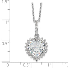 Cheryl M Sterling Silver Rhodium-plated Fancy 100-Facet and Brilliant-cut CZ Heart 18.5 Inch Necklace