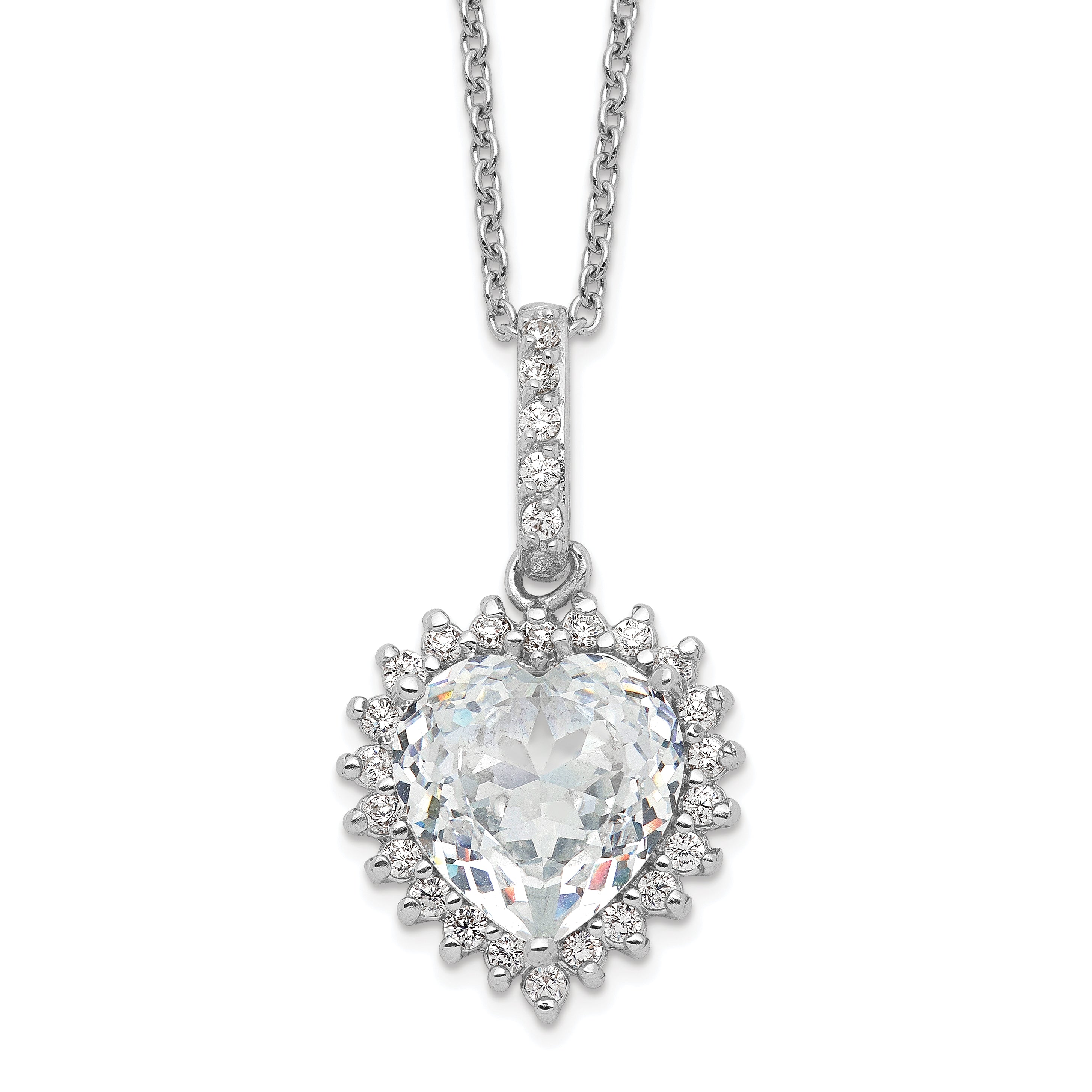 Cheryl M Sterling Silver Rhodium-plated Fancy 100-Facet and Brilliant-cut CZ Heart 18.5 Inch Necklace