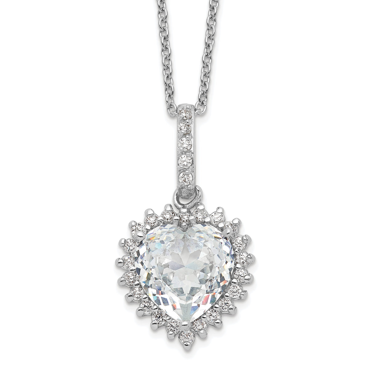 Cheryl M Sterling Silver Rhodium-plated Fancy 100-Facet and Brilliant-cut CZ Heart 18.5 Inch Necklace