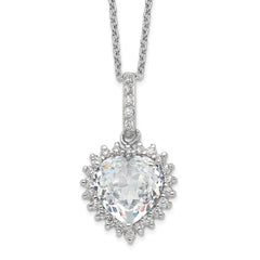 Cheryl M Sterling Silver Rhodium-plated Fancy 100-Facet and Brilliant-cut CZ Heart 18.5 Inch Necklace