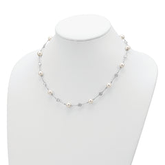 Cheryl M Sterling Silver Rhodium-plated Glass Pearl and Brilliant-cut CZ Bezel Station 18.25 Inch Necklace